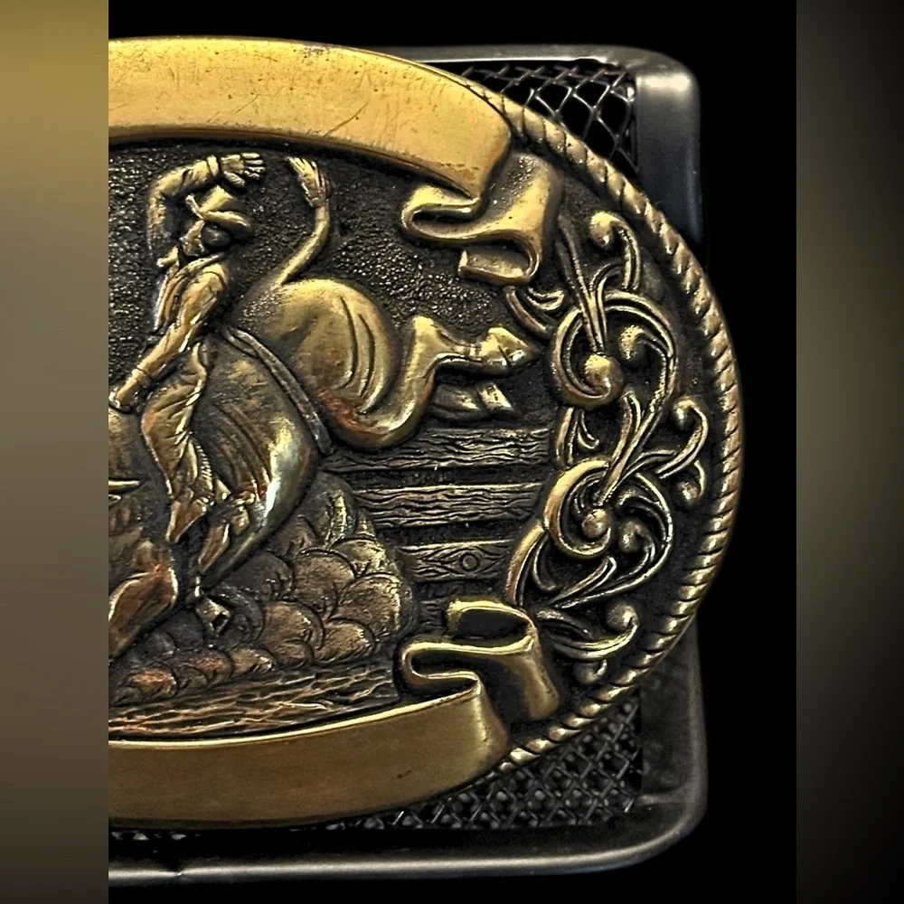 Vintage Chambers Western Belt Buckle Rodeo Cowboy Bull Rider Solid Metal - Picture 5 of 15